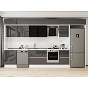 390x240 Cm High Gloss Mdf Mutfak Dolabı Beyaz Antrasıt Mb-e80s60s50-3 Antrasit
