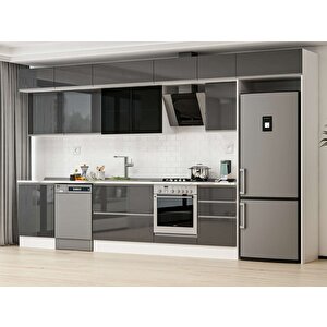 390x240 Cm High Gloss Mdf Mutfak Dolabı Beyaz Antrasıt Mb-e80s60s50-3 Antrasit
