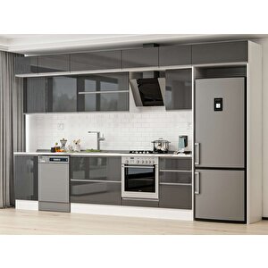 375x240 Cm High Gloss Mutfak Dolabı Beyaz Antrasıt Mb-e80s45s50-2 Antrasit