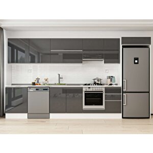 395x222 Cm High Gloss Mutfak Dolabı Beyaz Antrasıt Mb-e90s60s45-1 Antrasit