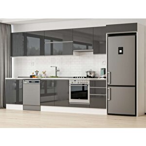 395x222 Cm High Gloss Mutfak Dolabı Beyaz Antrasıt Mb-e90s60s45-1 Antrasit