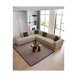 Mila Köşe Takımı & Modern Kadife Sol Köşe Koltuk Takımı - Koyu Krem-1004 Koyu Krem
