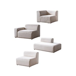 Mila Köşe Takımı & Modern Kadife Sol Köşe Koltuk Takımı - Koyu Krem-1004 Koyu Krem