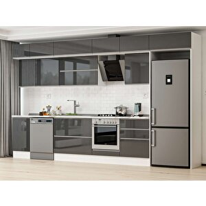 395x240 Cm High Gloss Mdf Mutfak Dolabı Beyaz Antrasıt Mb-e90s45s60-2 Antrasit