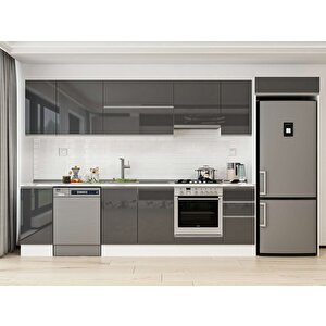 360x222 Cm High Gloss Mdf Mutfak Dolabı Beyaz Antrasıt Mb-e80s40s40-1 Antrasit