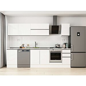 300x210 Cm High Gloss Mdf Mutfak Dolabı Beyaz Beyaz M-e90s50s40-2 Beyaz