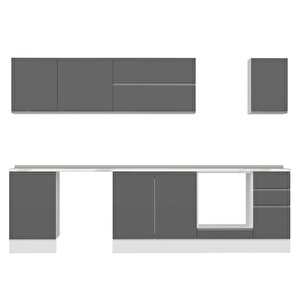 Alvinka 300x210 Cm High Gloss Mdf Mutfak Dolabı Beyaz Antrasıt M-e90s50s40-2