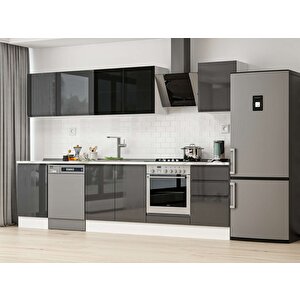 310x210 Cm High Gloss Mdf Mutfak Dolabı Beyaz Antrasıt M-e90s50s50-3 Antrasit