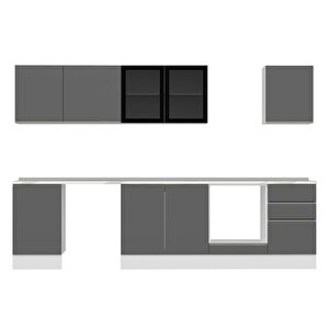 Alvinka 310x210 Cm High Gloss Mdf Mutfak Dolabı Beyaz Antrasıt M-e90s50s50-3