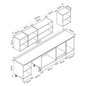 Alvinka 310x210 Cm High Gloss Mdf Mutfak Dolabı Beyaz Antrasıt M-e90s50s50-3