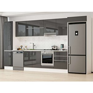 390x222 Cm High Gloss Mutfak Dolabı Beyaz Antrasıt Mbb-e80b50s60-1 Antrasit