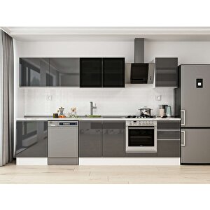 Alvinka 315x210 Cm High Gloss Mutfak Dolabı Beyaz Antrasıt M-e90s60s45-3 Antrasit