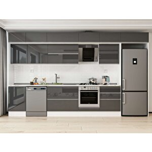 Alvinka 400x240 Cm High Gloss Mdf Mutfak Dolabı Beyaz Antrasıt Mb-e90s50s60-2 Antrasit