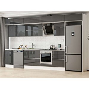 Alvinka 400x240 Cm High Gloss Mdf Mutfak Dolabı Beyaz Antrasıt Mb-e90s50s60-2 Antrasit