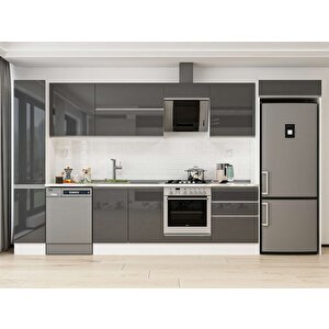 Alvinka 390x222 Cm High Gloss Mdf Mutfak Dolabı Beyaz Antrasıt Mbb-e90b40s60-2 Antrasit