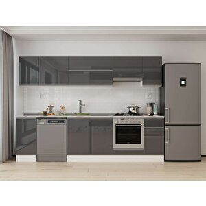 Alvinka 290x210 Cm High Gloss Mutfak Dolabı Beyaz Antrasıt M-e90s40s40-1 Antrasit