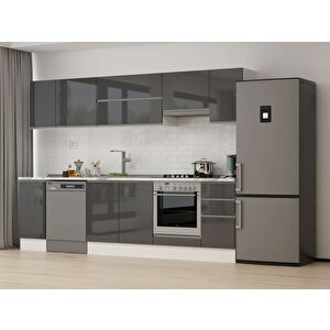 Alvinka 290x210 Cm High Gloss Mutfak Dolabı Beyaz Antrasıt M-e90s40s40-1 Antrasit