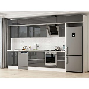 Alvinka 390x240 Cm High Gloss Mutfak Dolabı Beyaz Antrasıt Mb-e90s60s40-2 Antrasit