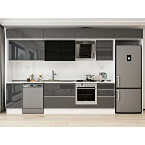 Alvinka 385x240 Cm High Gloss Mdf Mutfak Dolabı Beyaz Antrasıt Mb-e90s45s50-3 Antrasit