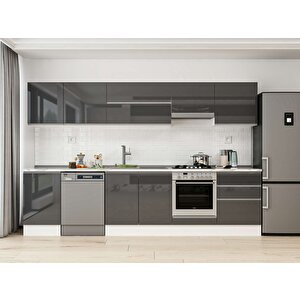 Alvinka 320x210 Cm High Gloss Mdf Mutfak Dolabı Beyaz Antrasıt M-e90s50s60-1 Antrasit