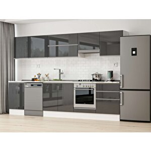 Alvinka 320x210 Cm High Gloss Mdf Mutfak Dolabı Beyaz Antrasıt M-e90s50s60-1 Antrasit