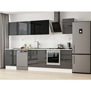 Alvinka 320x210 Cm High Gloss Mdf Mutfak Dolabı Beyaz Antrasıt M-e90s60s50-3 Antrasit