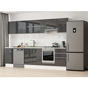 Alvinka 305x210 Cm High Gloss Mutfak Dolabı Beyaz Antrasıt M-e90s45s50-1 Antrasit