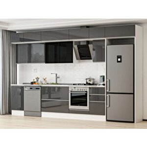 Alvinka 380x240 Cm High Gloss Mdf Mutfak Dolabı Beyaz Antrasıt Mb-e90s45s45-3 Antrasit