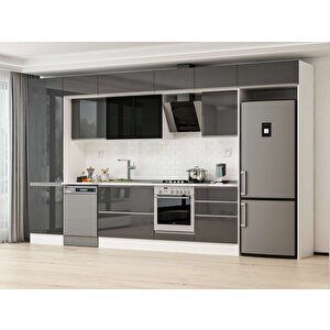 Alvinka 410x240 Cm High Gloss Mutfak Dolabı Beyaz Antrasıt Mbb-e90b60s60-3 Antrasit