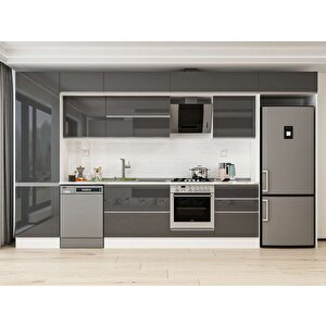 Alvinka 410x240 Cm High Gloss Mutfak Dolabı Beyaz Antrasıt Mbb-e90b60s60-2 Antrasit