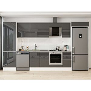 Alvinka 380x222 Cm High Gloss Mutfak Dolabı Beyaz Antrasıt Mbb-e80b60s40-2 Antrasit