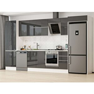Alvinka 380x222 Cm High Gloss Mutfak Dolabı Beyaz Antrasıt Mbb-e80b60s40-2 Antrasit