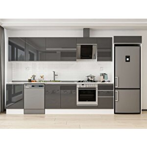 Alvinka 375x222 Cm High Gloss Mdf Mutfak Dolabı Beyaz Antrasıt Mb-e80s50s45-2 Antrasit