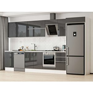 Alvinka 375x222 Cm High Gloss Mdf Mutfak Dolabı Beyaz Antrasıt Mb-e80s50s45-2 Antrasit