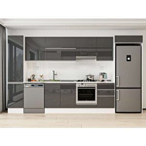 Alvinka 385x222 Cm High Gloss Mdf Mutfak Dolabı Beyaz Antrasıt Mbb-e90b45s50-1 Antrasit