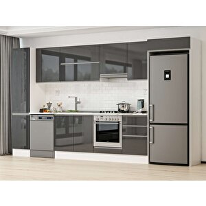 Alvinka 385x222 Cm High Gloss Mdf Mutfak Dolabı Beyaz Antrasıt Mbb-e90b45s50-1 Antrasit