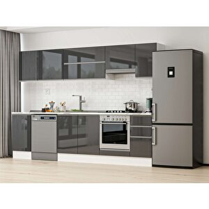 Alvinka 295x210 Cm High Gloss Mutfak Dolabı Beyaz Antrasıt M-e90s45s40-1 Antrasit