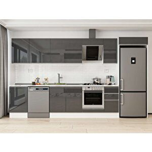 Alvinka 370x222 Cm High Gloss Mutfak Dolabı Beyaz Antrasıt Mb-e80s50s40-2 Antrasit
