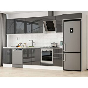 Alvinka 370x222 Cm High Gloss Mutfak Dolabı Beyaz Antrasıt Mb-e80s50s40-2 Antrasit