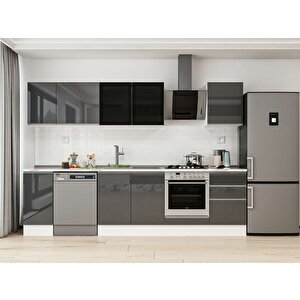 Alvinka 290x210 Cm High Gloss Mdf Mutfak Dolabı Beyaz Antrasıt M-e80s40s50-3 Antrasit