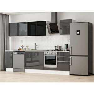 Alvinka 290x210 Cm High Gloss Mdf Mutfak Dolabı Beyaz Antrasıt M-e80s40s50-3 Antrasit