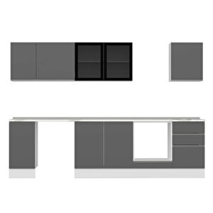 Alvinka 290x210 Cm High Gloss Mdf Mutfak Dolabı Beyaz Antrasıt M-e80s40s50-3