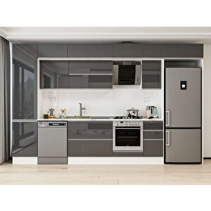 Alvinka 380x240 Cm High Gloss Mutfak Dolabı Beyaz Antrasıt Mbb-e90b50s40-2 Antrasit