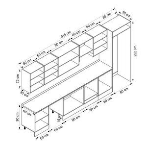 Alvinka 410x222 Cm High Gloss Mdf Mutfak Dolabı Beyaz Beyaz Mb-e90s60s60-1