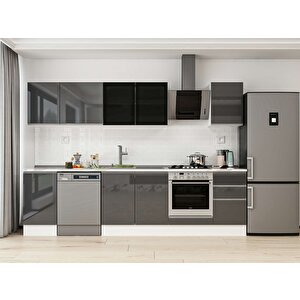 Alvinka 300x210 Cm High Gloss Mdf Mutfak Dolabı Beyaz Antrasıt M-e90s45s45-3 Antrasit