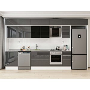 380x240 Cm High Gloss Mutfak Dolabı Beyaz Antrasıt Mb-e80s60s40-3 Antrasit