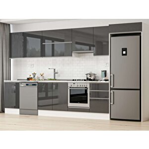 380x222 Cm High Gloss Mutfak Dolabı Beyaz Antrasıt Mb-e80s50s50-1 Antrasit