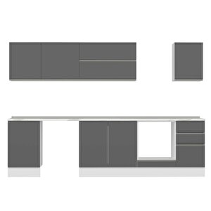 Alvinka 305x210 Cm High Gloss Mdf Mutfak Dolabı Beyaz Antrasıt M-e90s50s45-2