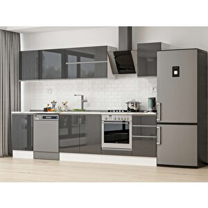 295x210 Cm High Gloss Mutfak Dolabı Beyaz Antrasıt M-e80s50s45-2 Antrasit