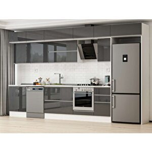 385x240 Cm High Gloss Mdf Mutfak Dolabı Beyaz Antrasıt Mb-e80s60s45-2 Antrasit
